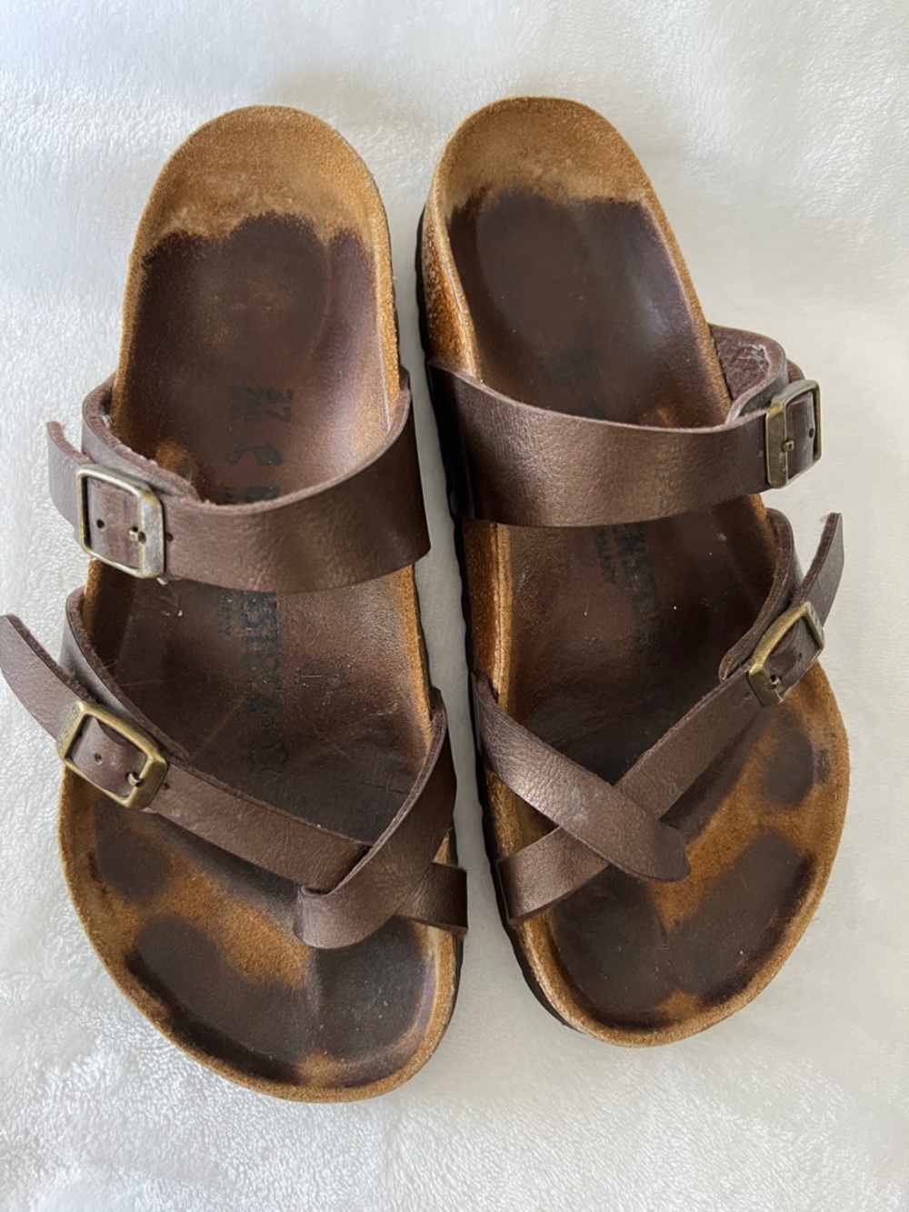 Birkenstock Brown Leather Double-Strap Slide Sandals